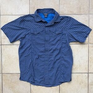 Outdoor Research Shirt Mens XL Blue Plaid Nylon Snap Button Performance Hiking
